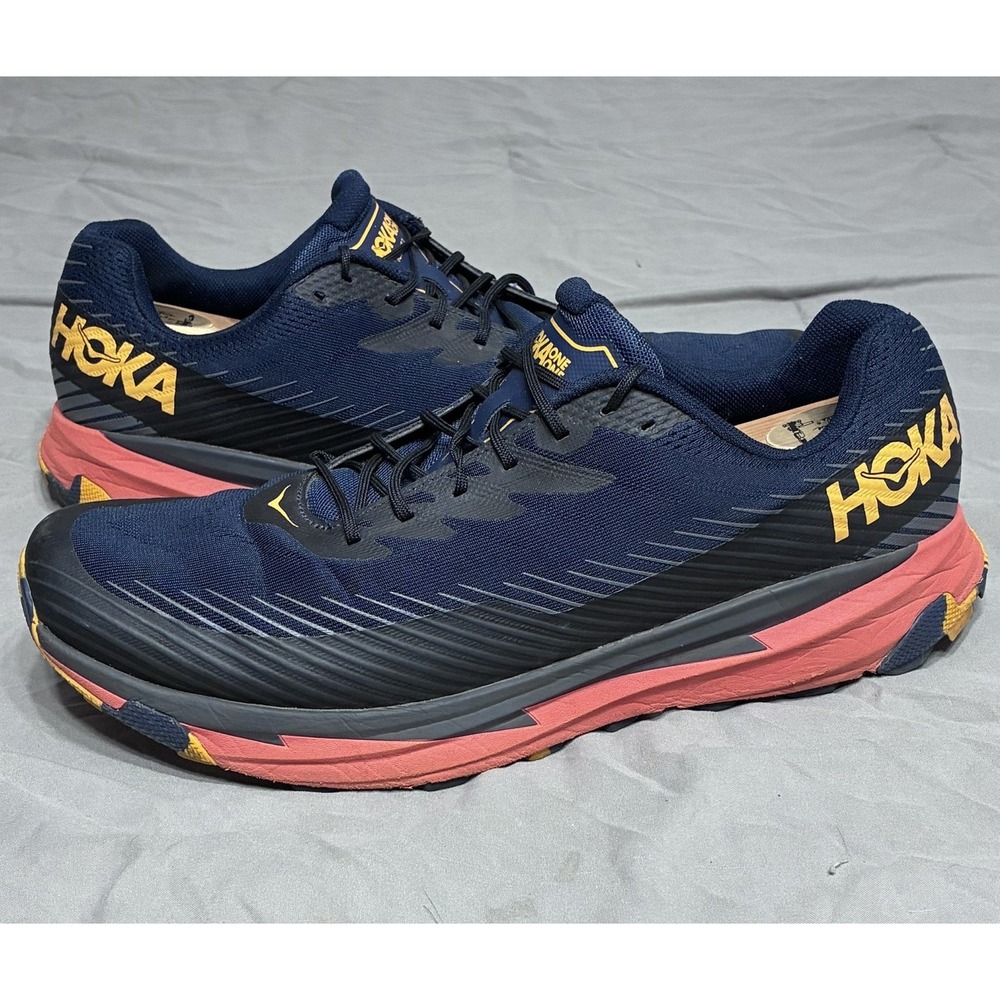 HOKA One One Torrent 2 Mens 12.5 Navy Orange Trail Running Sneakers 1110496